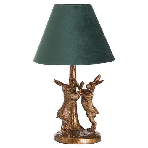 Antique Gold Marching Hares Lamp With Green Velvet Shade-0