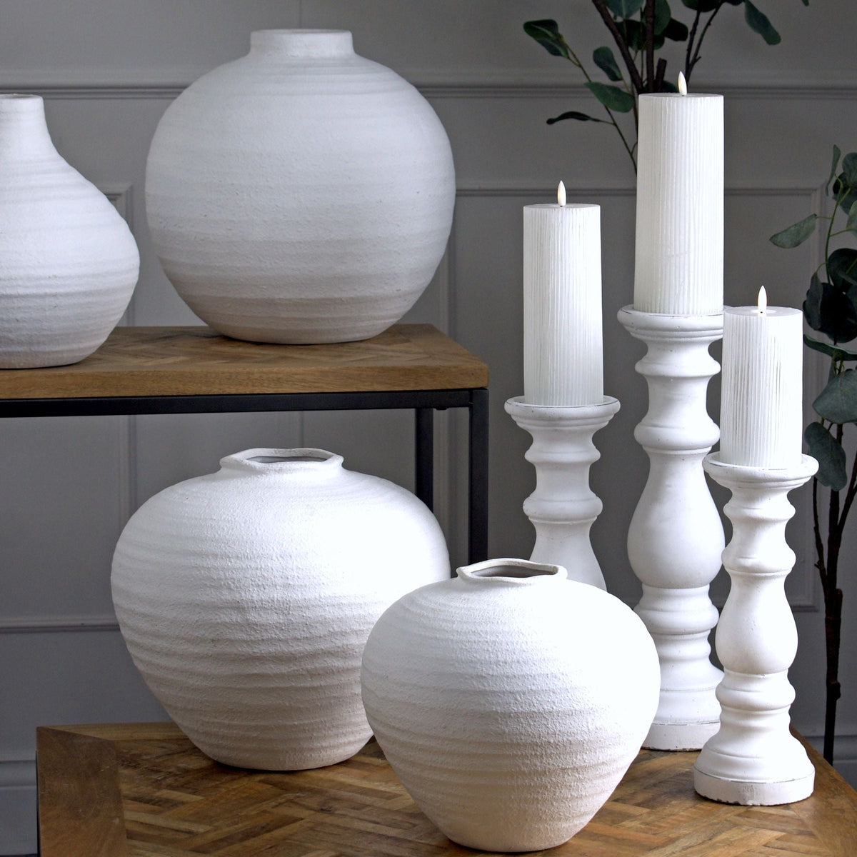 Matt White Small Ceramic Column Candle Holder-1