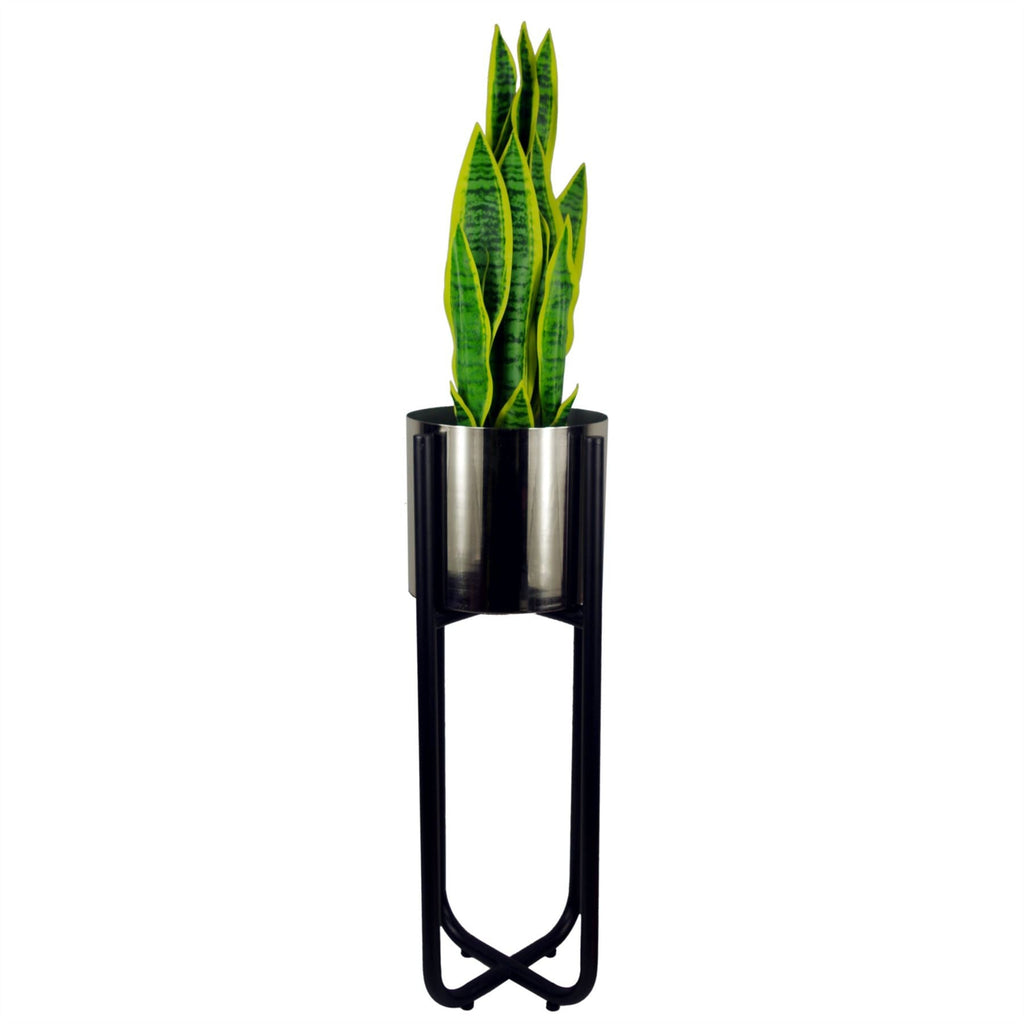 Metal Planter Black Silver Metal Plant Pot 62cm x 18cm-1