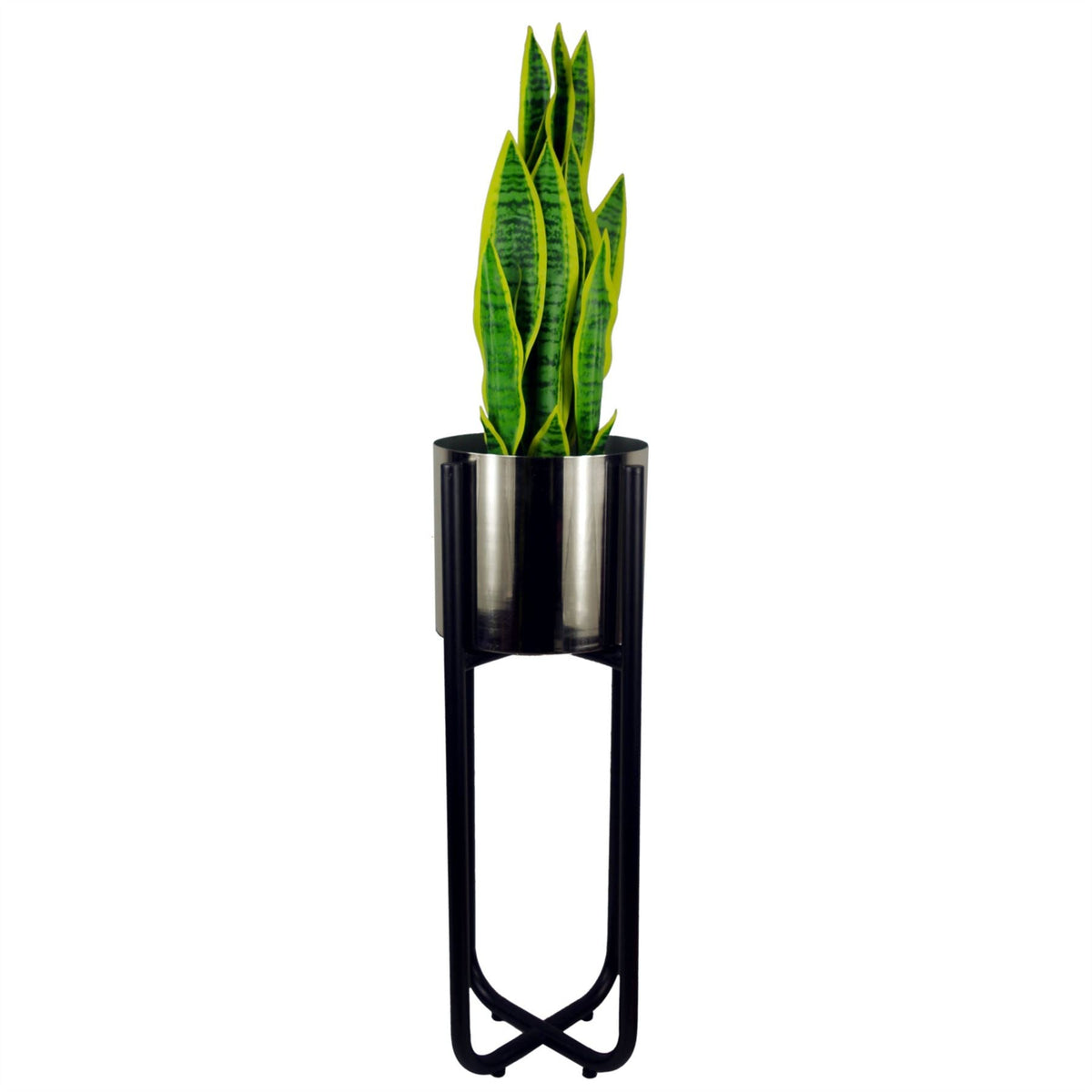 Metal Planter Black Silver Metal Plant Pot 62cm x 18cm-1