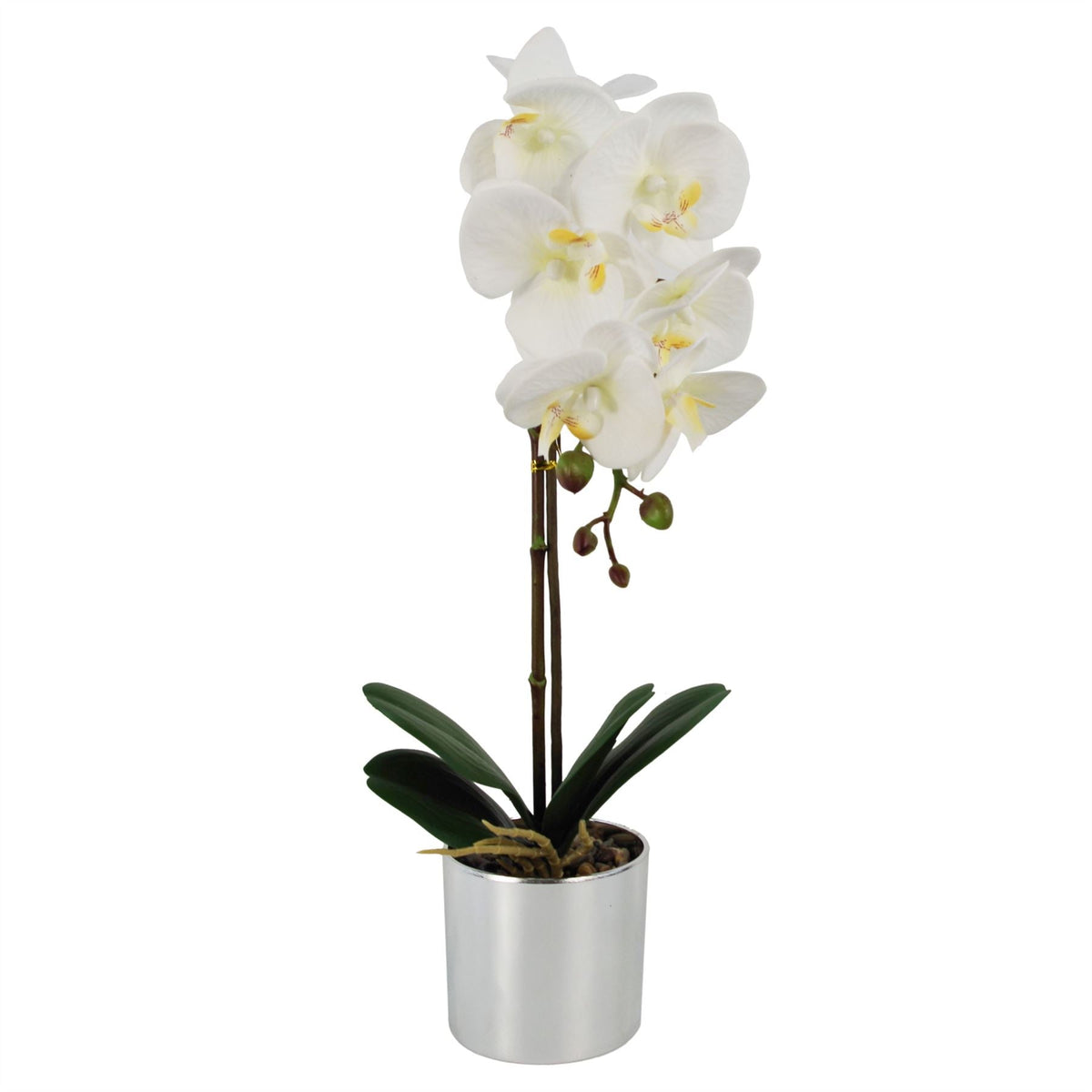 Artificial Orchid White Silver Pot 46cm-0