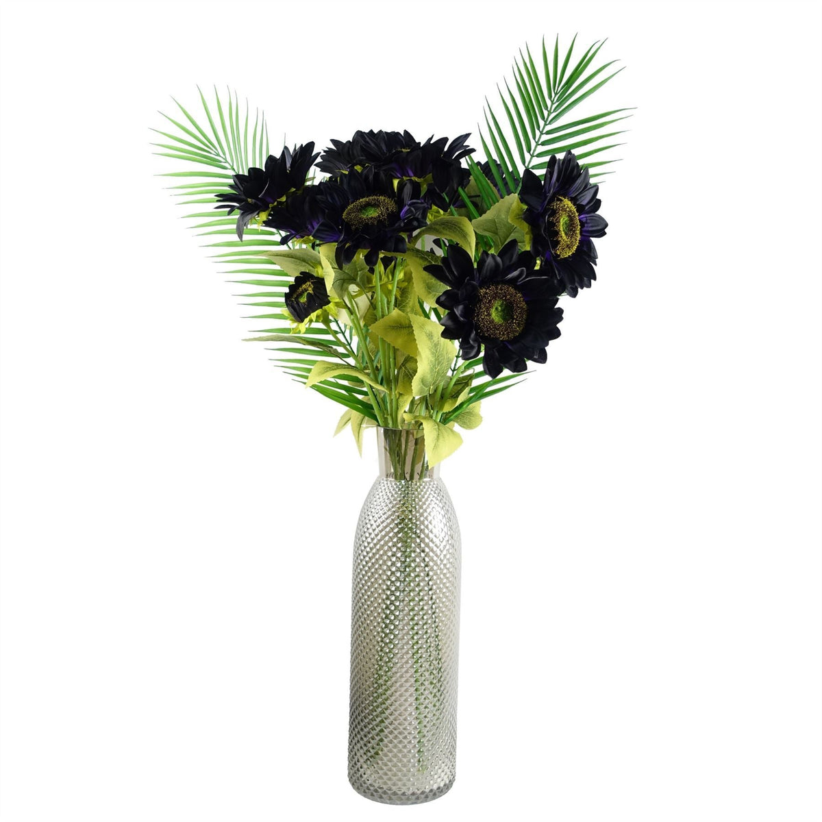 100cm Purple Artificial Sunflower Arrangement Glass Vase - Premium Quality-0
