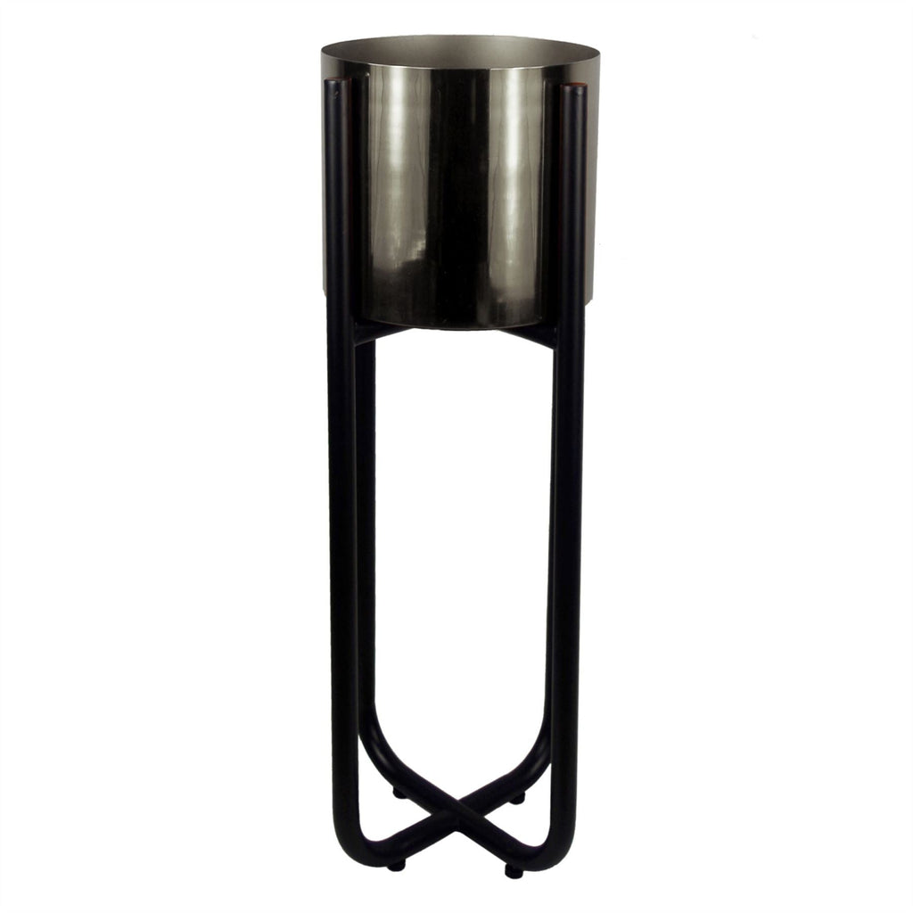 Metal Planter Black Silver Metal Plant Pot 62cm x 18cm-0