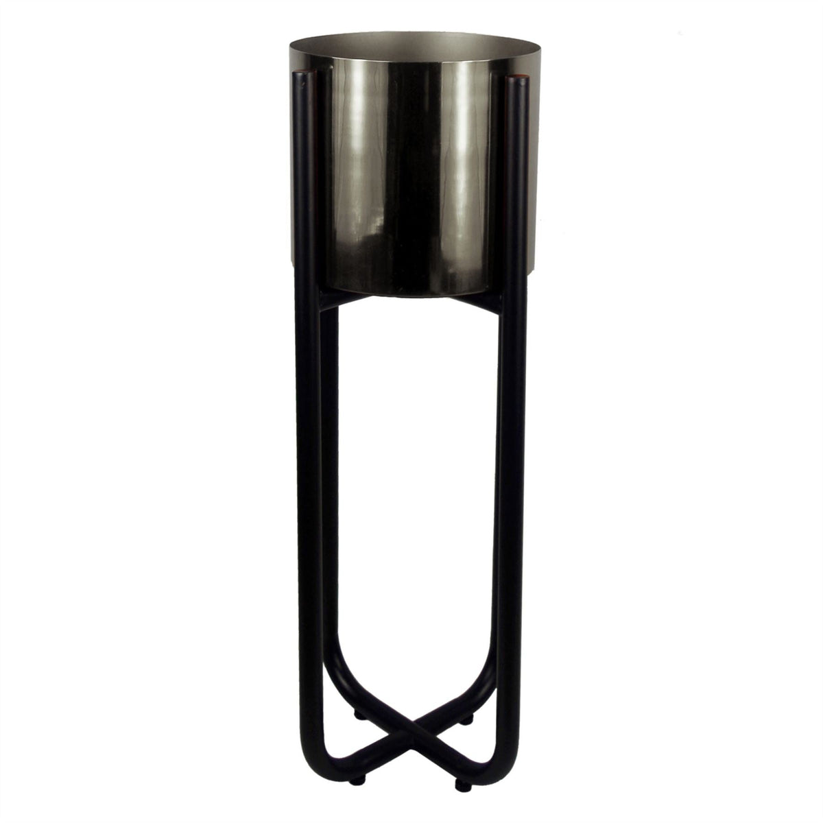Metal Planter Black Silver Metal Plant Pot 62cm x 18cm-0