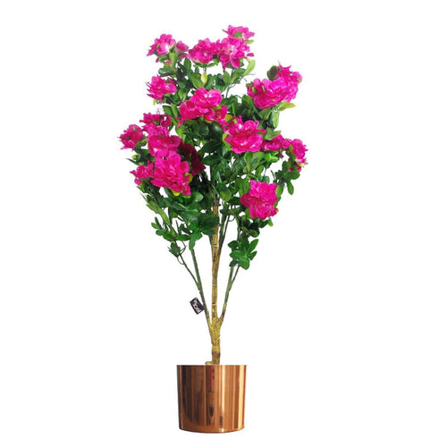 Artificial Blossom Tree Pink Copper Planter 100cm Realistic Plant Design Azalea Botanik-0