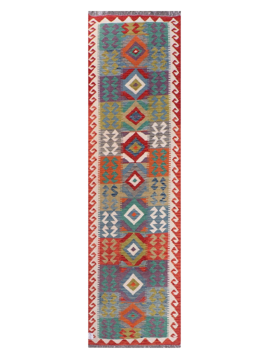 Kabutar-e Talayi, Maimana Kilim Runner - 282 × 78 cm (9'3" x 2'7")-0