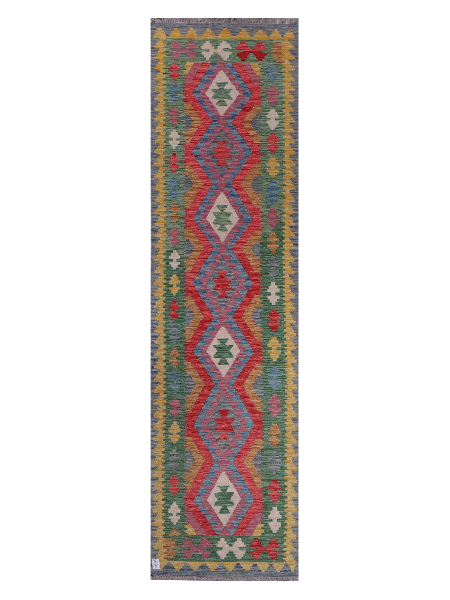Gol-e Anaari, Maimana Kilim Runner - 296 × 78 cm (9'9" x 2'7")-0