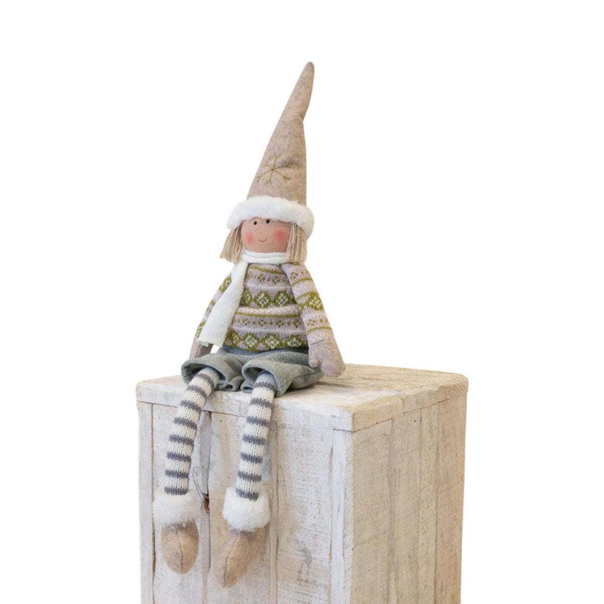 Natural and Grey Fabric Boy Christmas Doll in Winter Sweater-0