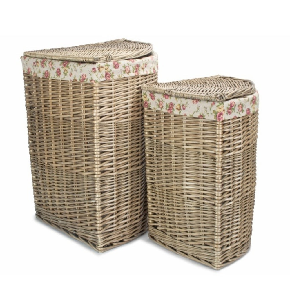 Antique Wash Corner Garden Rose Cotton Lined Laundry Basket-0