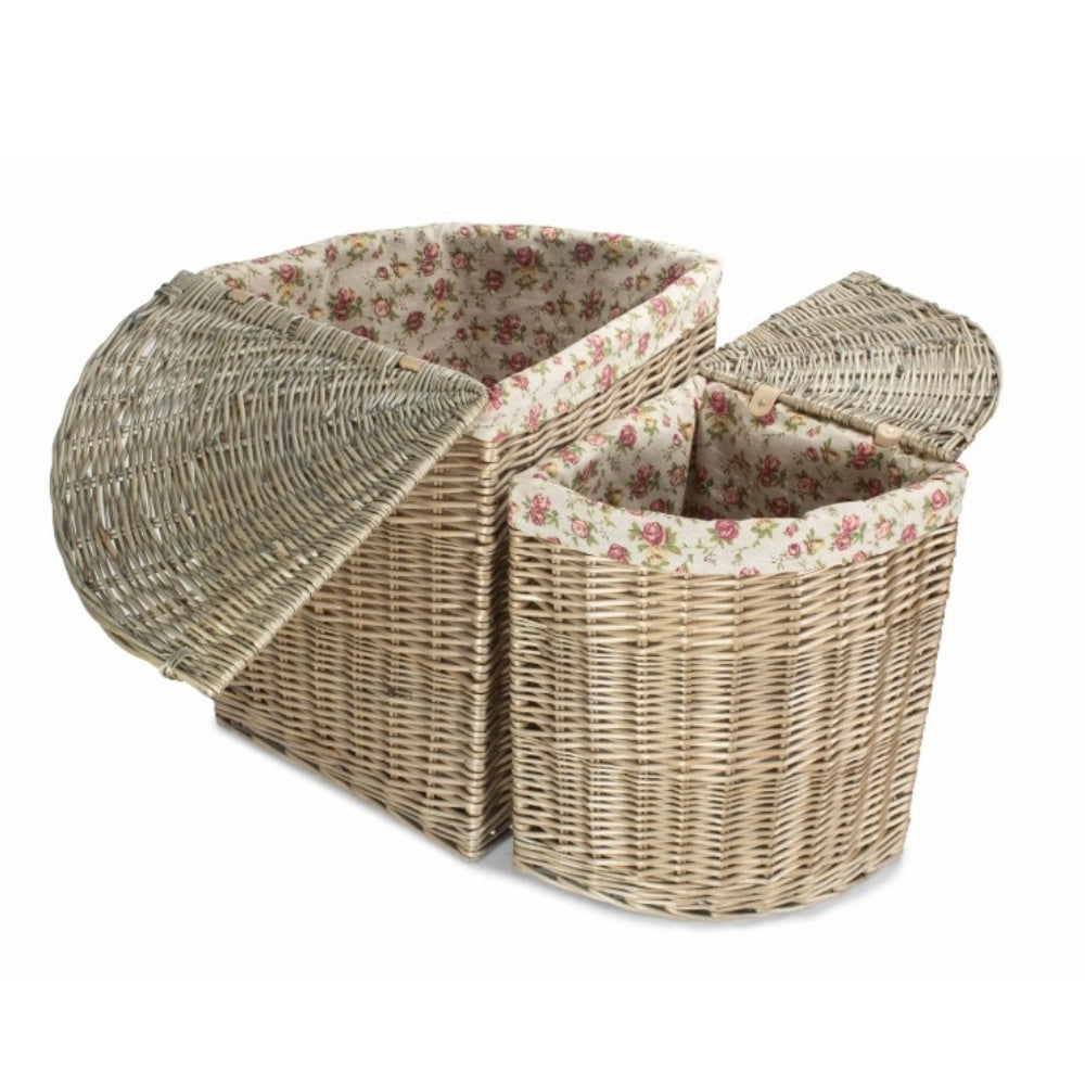 Antique Wash Corner Garden Rose Cotton Lined Laundry Basket-2
