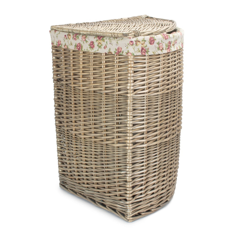 Antique Wash Corner Garden Rose Cotton Lined Laundry Basket-3