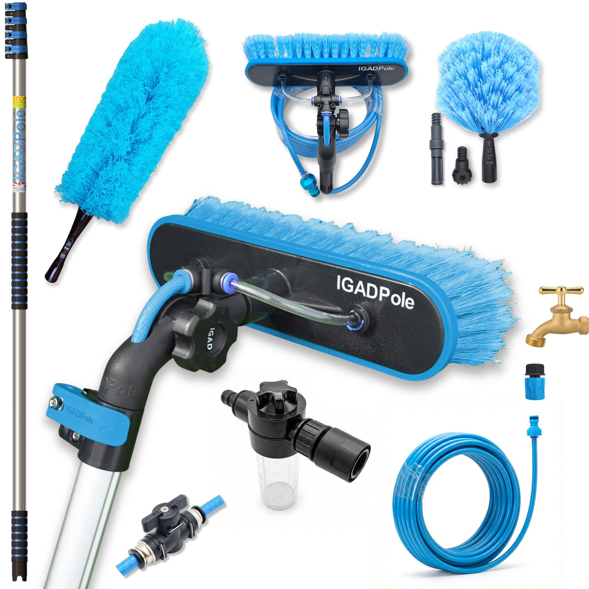 IGADPole 5m (17ft) Water-Fed Pole Cleaning Kit – Includes Water-fed Brush, Cobweb & Microfibre Duster, Soap Dispenser & Hose Tap-0