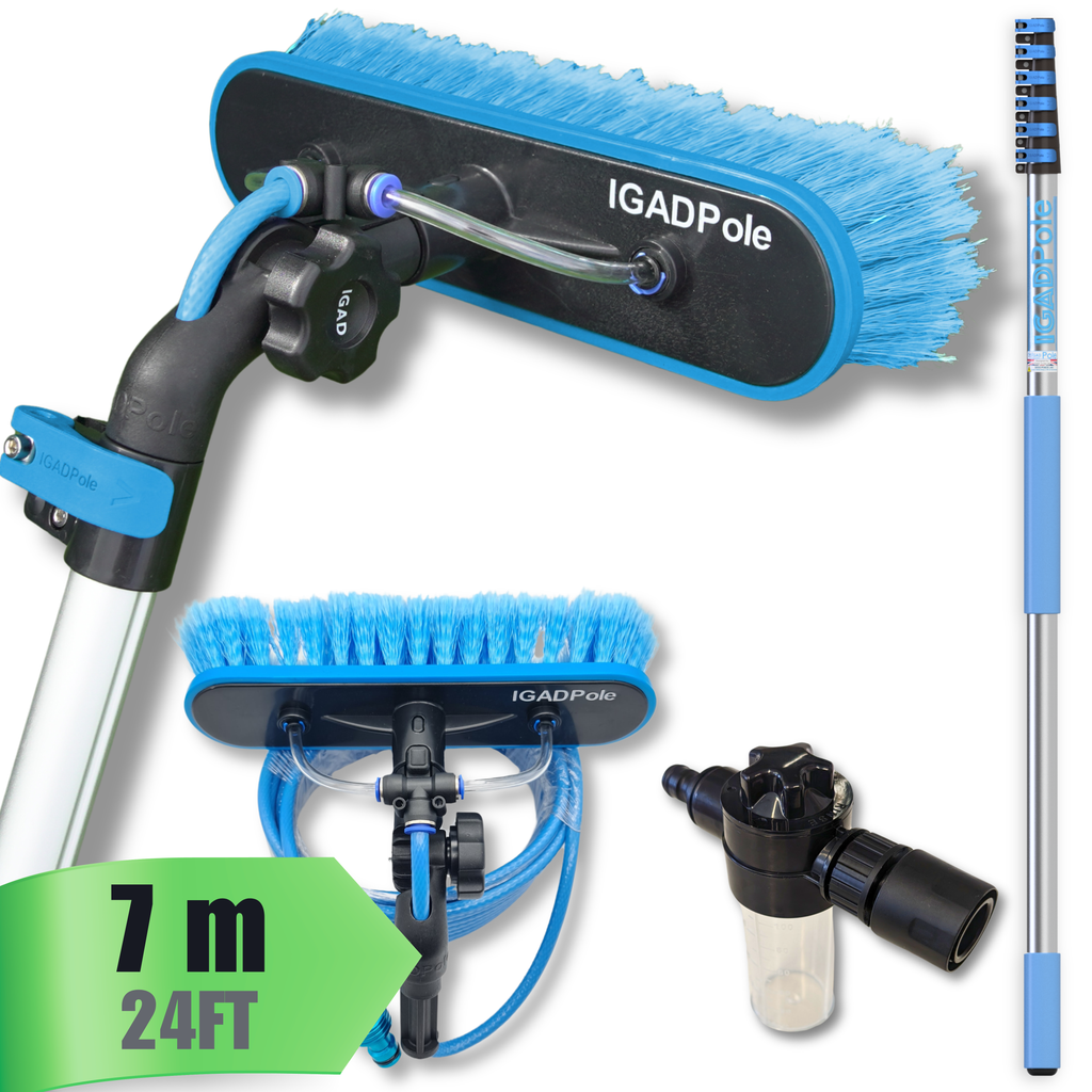 IGADPole 7m (24ft) Extension Pole Kit with Water-fed Brush and Hose, with 6-Stage Telescoping Pole 5-24ft Pole-0