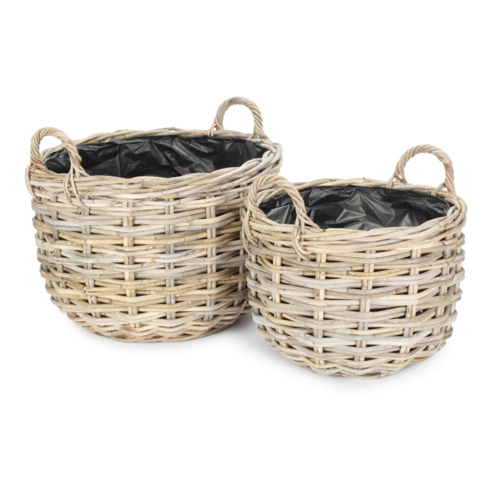 Curved Base Rattan Planter With Plastic Lining-0