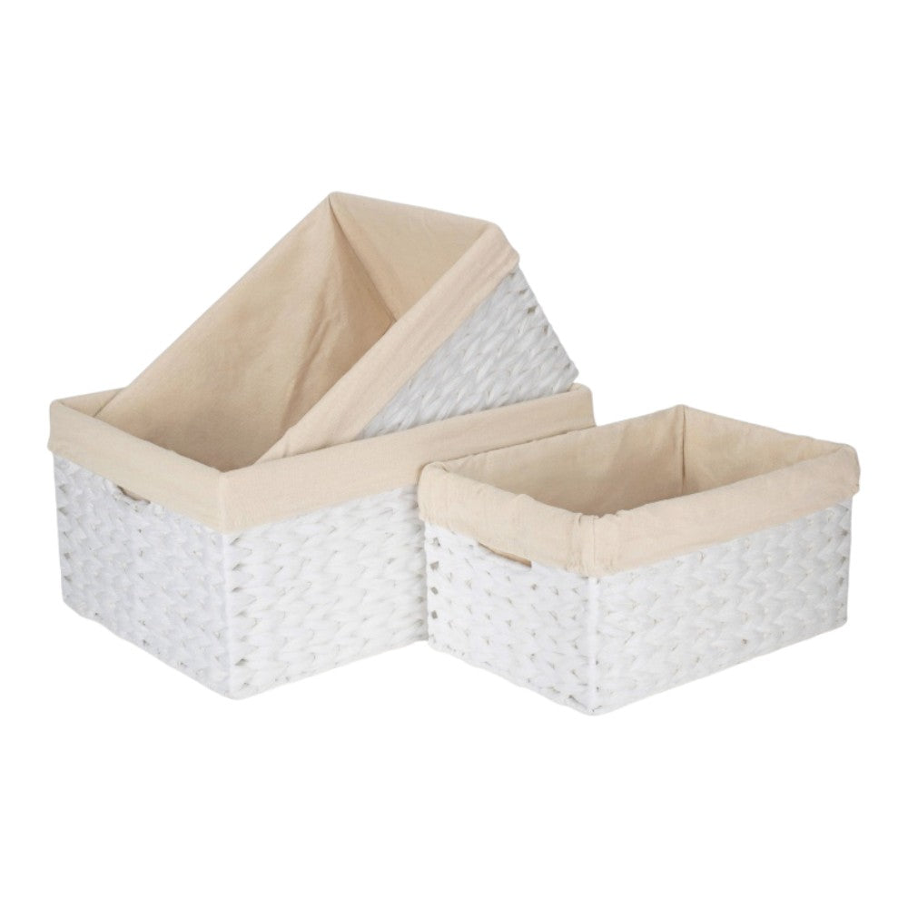 White Paper Rope Rectangular Storage Basket with White Cotton Lining-0