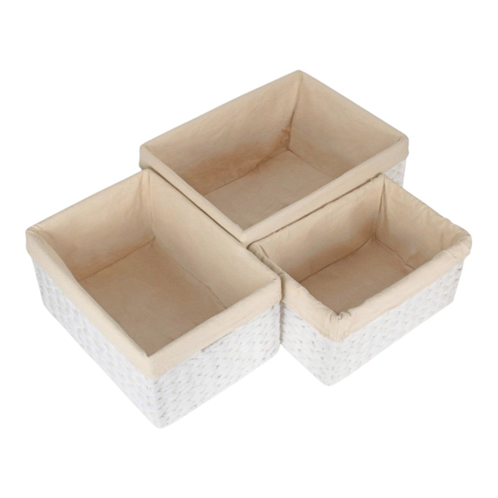 White Paper Rope Rectangular Storage Basket with White Cotton Lining-1
