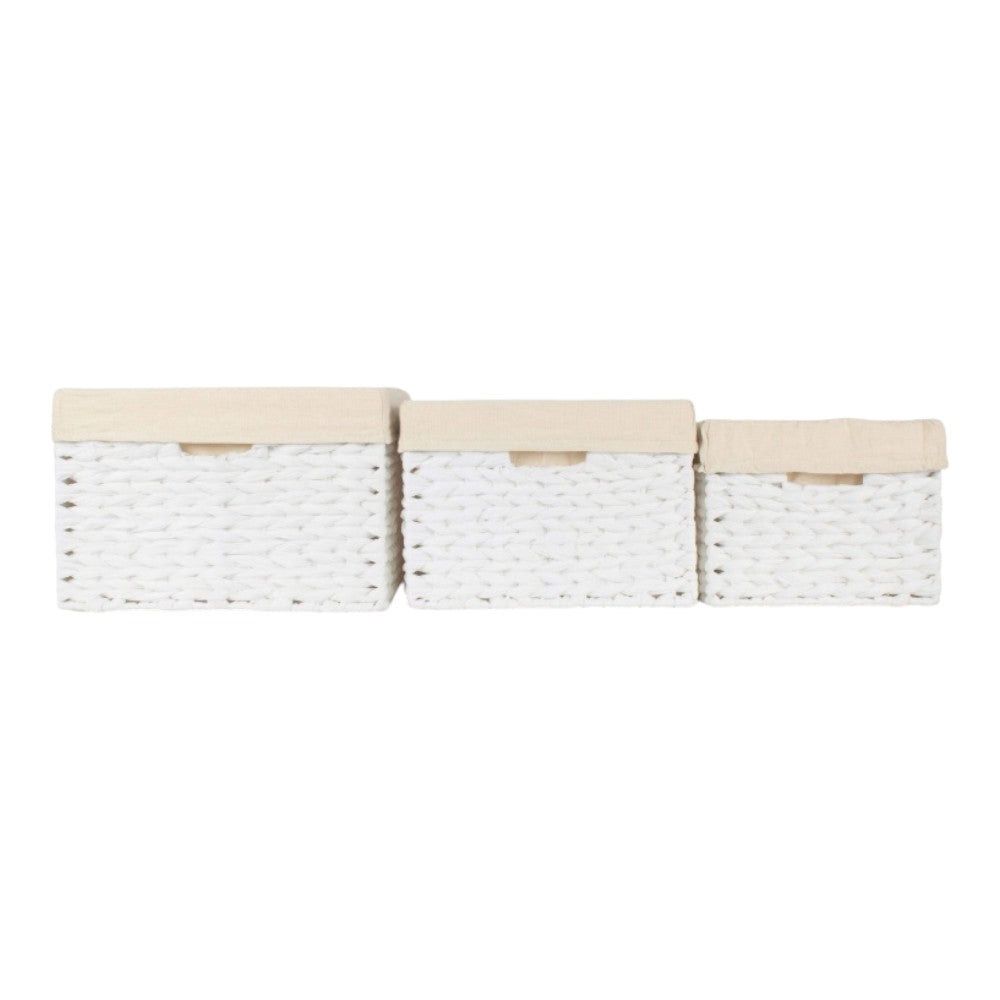 White Paper Rope Rectangular Storage Basket with White Cotton Lining-3
