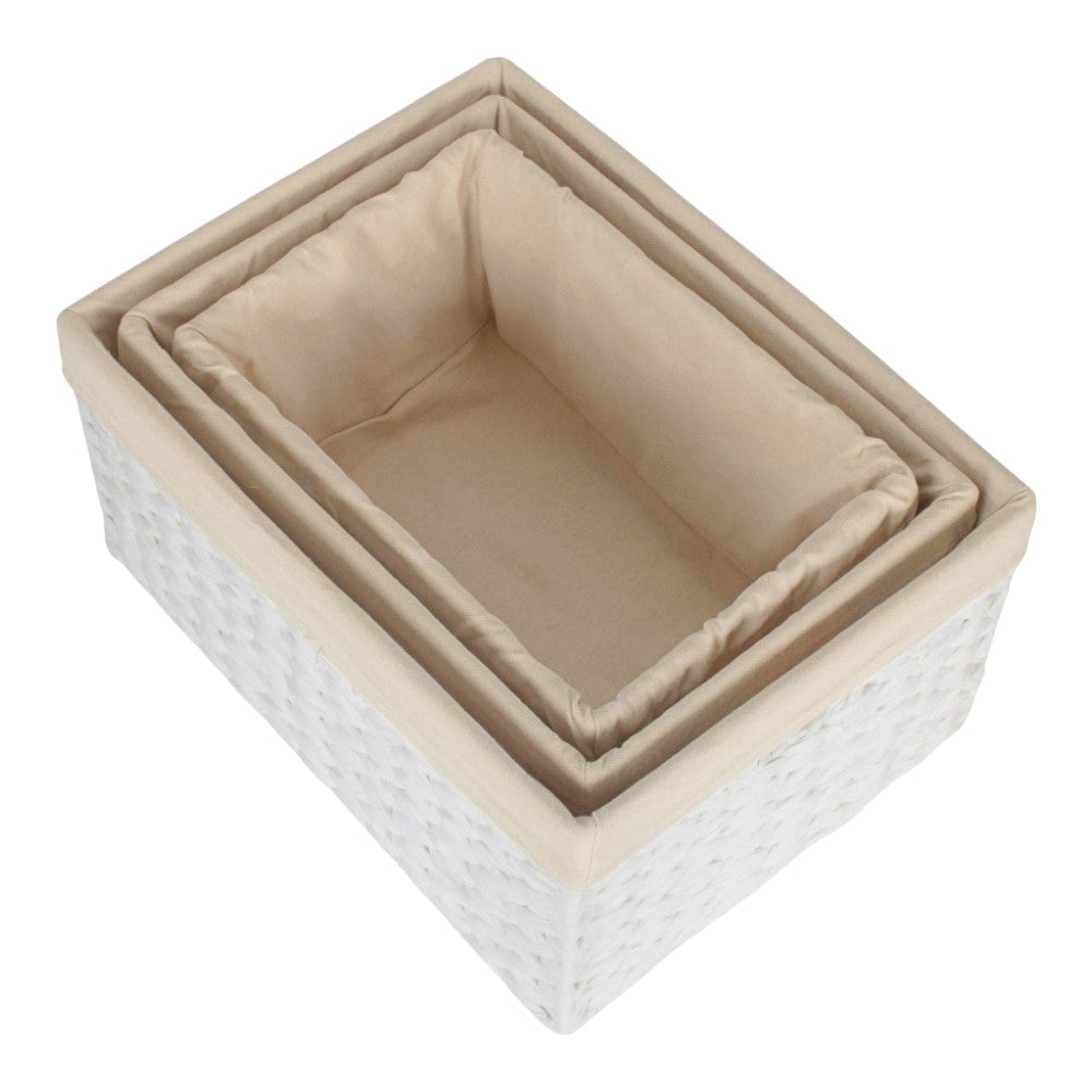 White Paper Rope Rectangular Storage Basket with White Cotton Lining-2