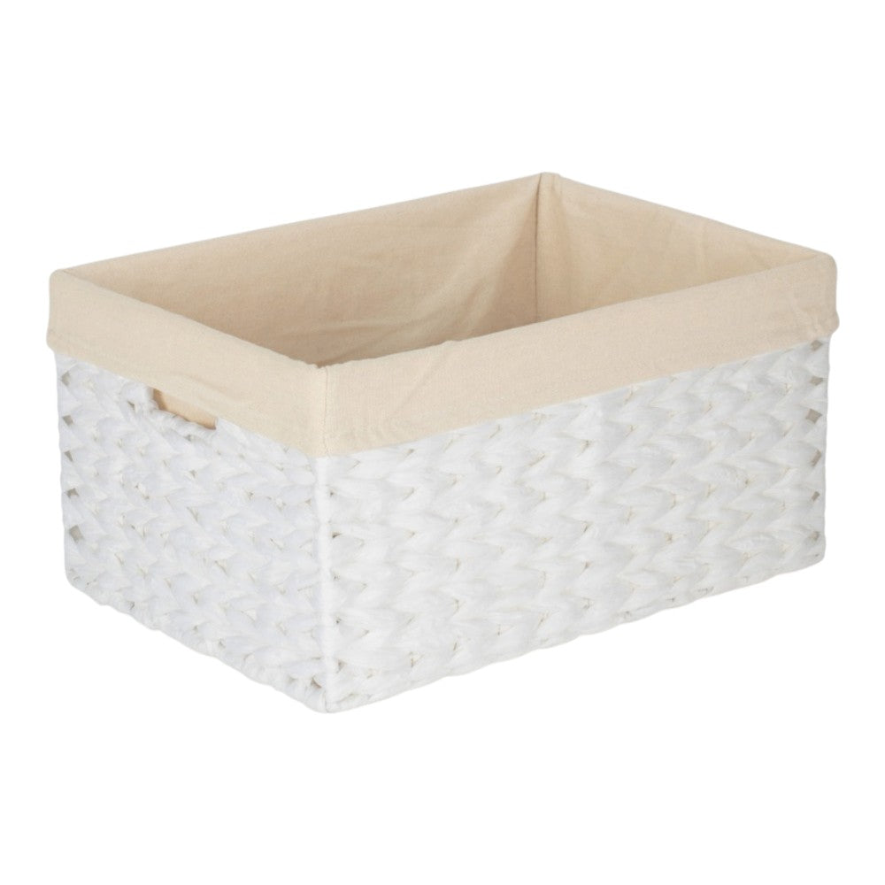 White Paper Rope Rectangular Storage Basket with White Cotton Lining-4
