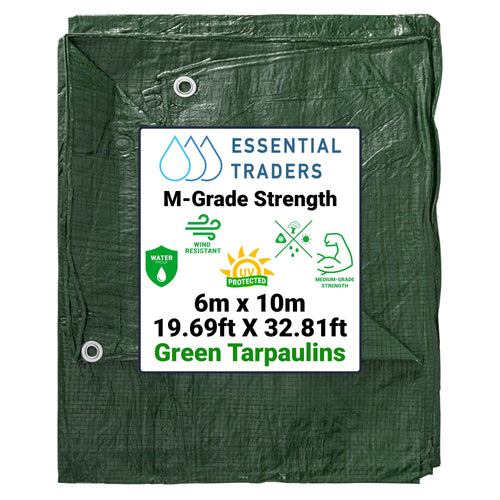 6m x 10m Green Tarpaulins, M-Grade 90 GSM-0