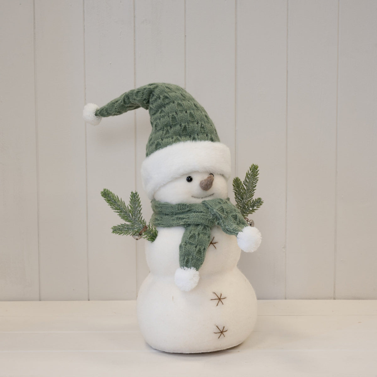 Sage and White Felt Snowman with Scarf and Branch Style Arms-1