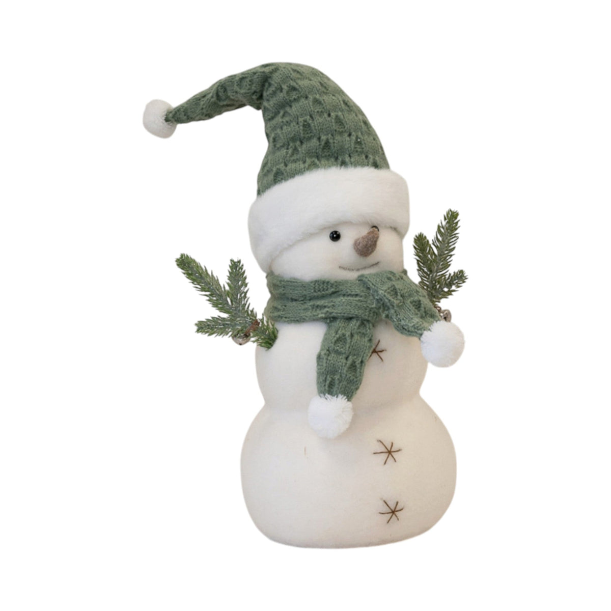 Sage and White Felt Snowman with Scarf and Branch Style Arms-0