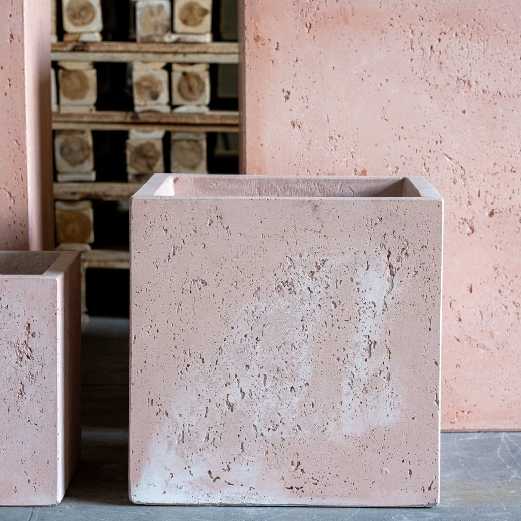 Cubrosa | Blushstone – 30cm Medium Square Concrete Planter – 14L Cube Plant Pot-4