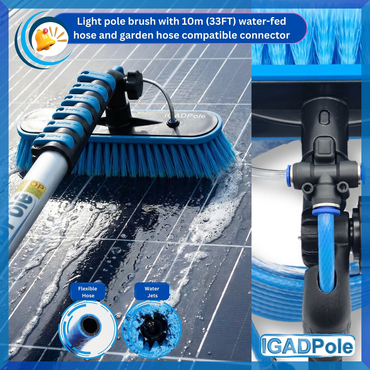IGADPole 7m (24ft) Extension Pole Kit with Water-fed Brush and Hose, with 6-Stage Telescoping Pole 5-24ft Pole-1
